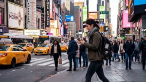 Traveler using mobile internet and a USA eSIM while traveling across the United States.