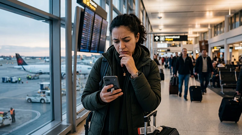 Traveler experiencing no internet connection with Canada eSIM on smartphone