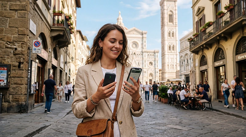 Traveler comparing pocket WiFi and eSIM for internet in Italy
