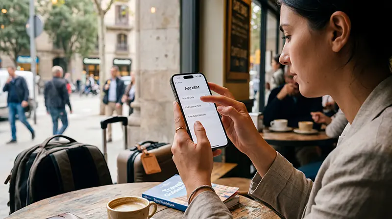 Traveler installing Spain eSIM on iPhone