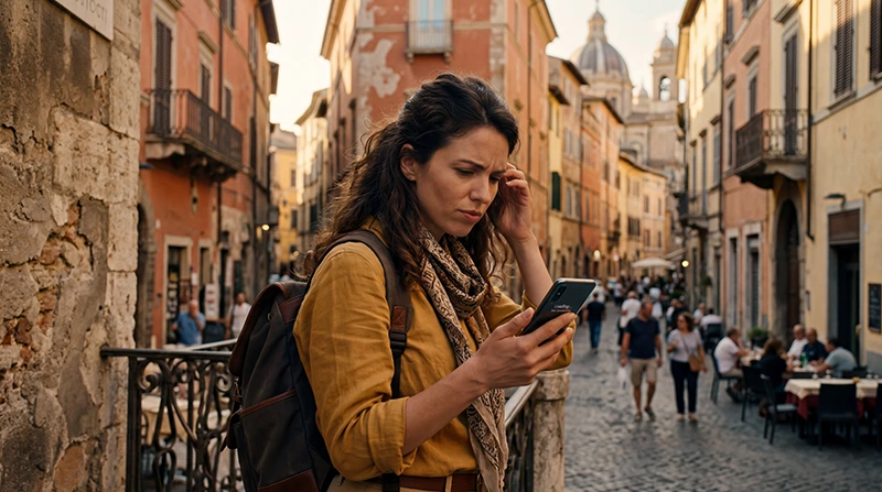 Traveler experiencing slow eSIM mobile internet in Italy
