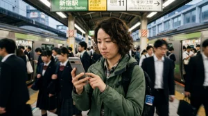 Traveler experiencing slow eSIM mobile internet connection while traveling in Japan.