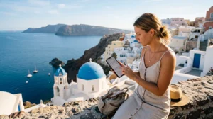 Traveler configuring APN settings for a Greece eSIM on a smartphone
