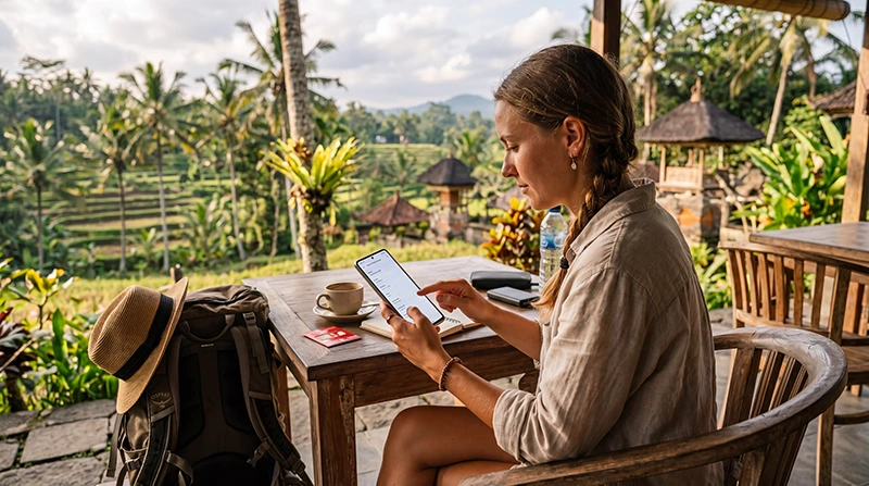 Traveler configuring APN settings for an Indonesia eSIM on a smartphone