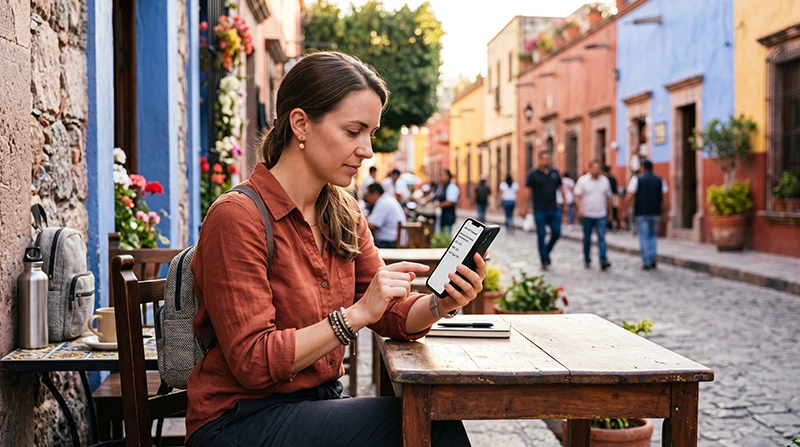 Traveler checking APN settings for Mexico eSIM on smartphone