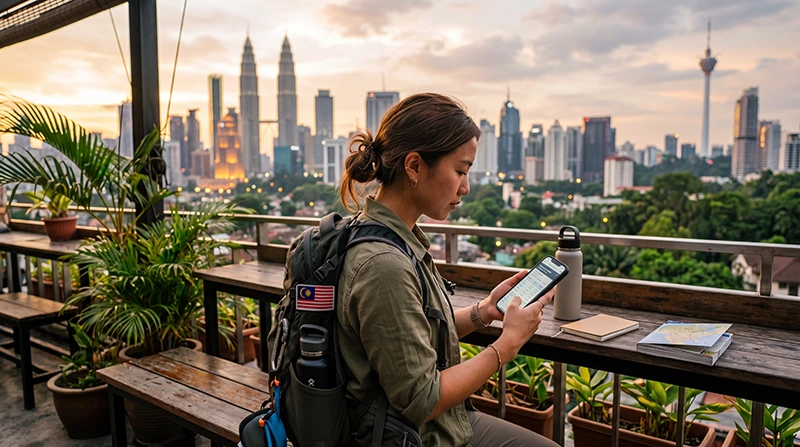 Traveler choosing the best mobile data plan while traveling in Malaysia