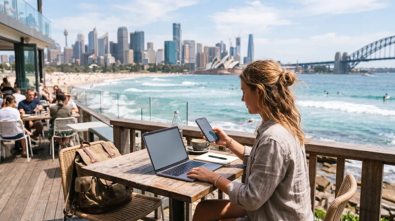 Digital nomad using eSIM internet while working remotely in Australia