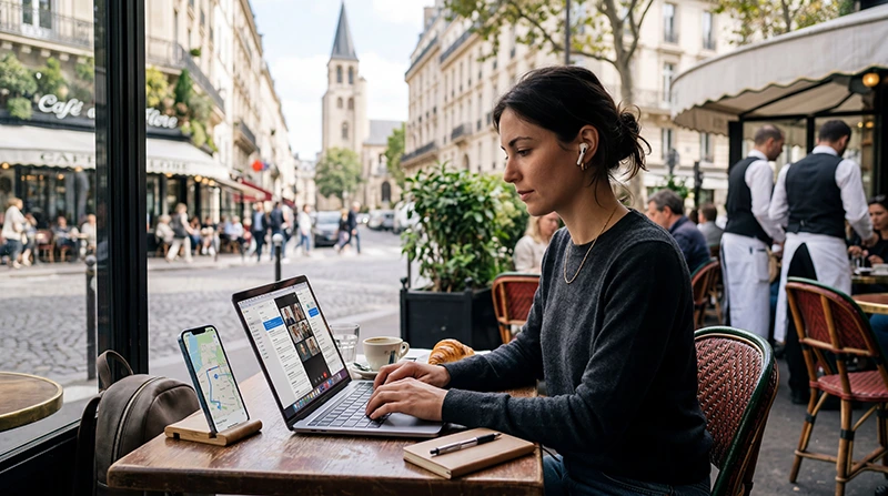 Digital nomad using France eSIM and mobile internet while working remotely in France