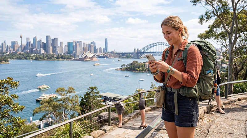 Working holiday traveler using an eSIM while living and working in Australia