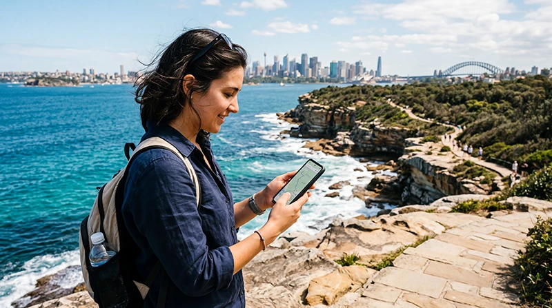 Traveler choosing the best internet option while visiting Australia