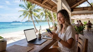 Digital nomad using high-speed internet while working remotely from the Philippines