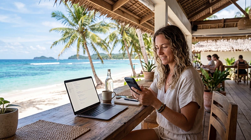 Digital nomad using high-speed internet while working remotely from the Philippines