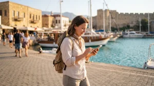 Traveler using fast mobile data with an eSIM in North Cyprus