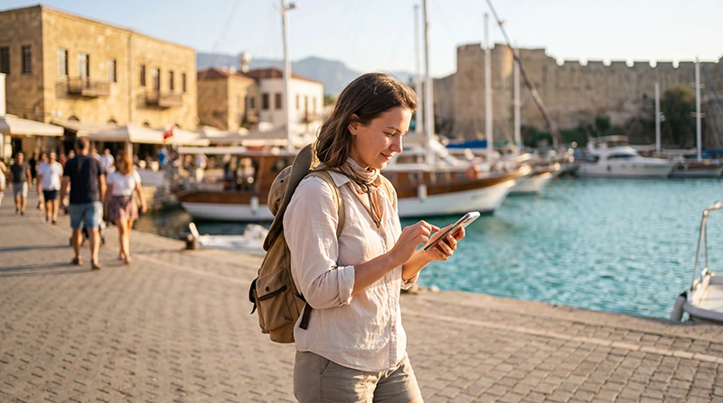 Traveler using fast mobile data with an eSIM in North Cyprus
