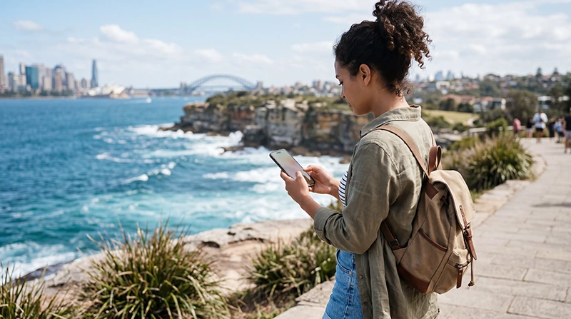 Traveler using the best internet option while exploring Australia