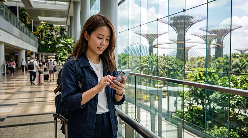 Traveler using Singapore eSIM as the best way to get mobile internet in Singapore