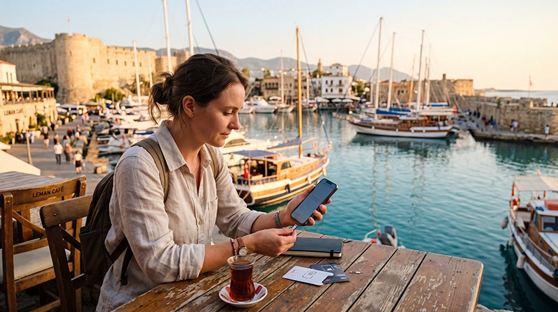 Traveler buying and activating an eSIM for North Cyprus before a vacation