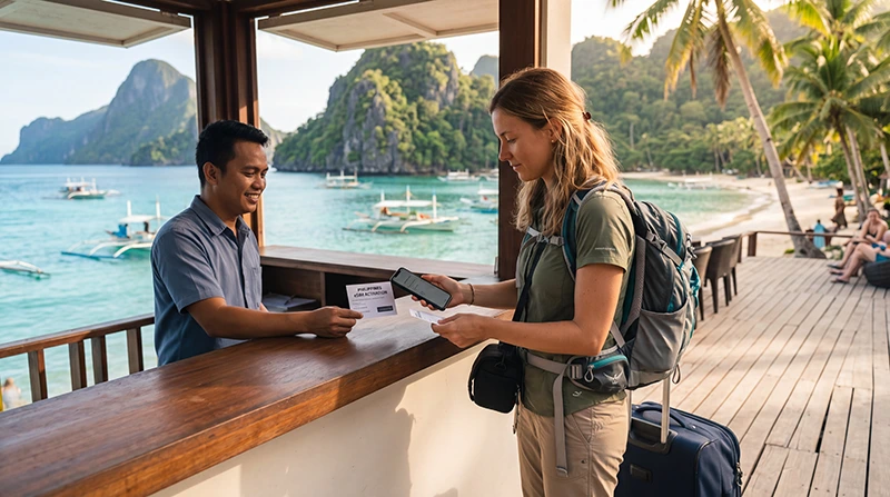 Traveler buying and activating a Philippines eSIM before visiting tropical islands in the Philippines