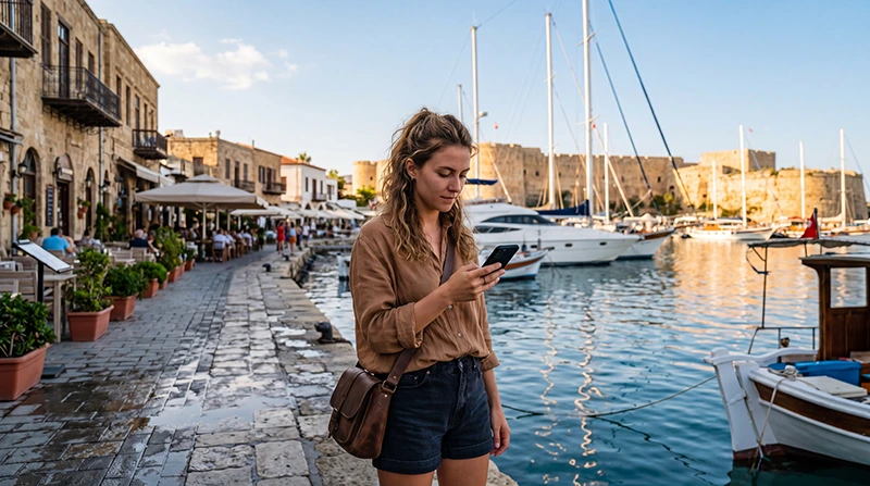 Traveler checking whether an eSIM works in North Cyprus after arrival