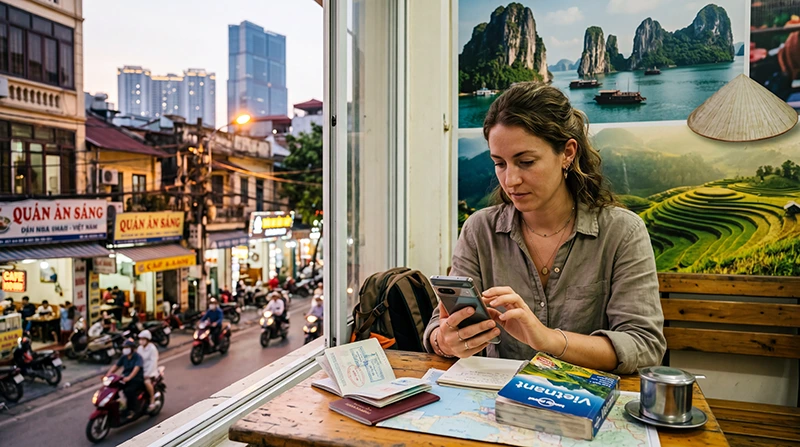 Traveler checking whether their eSIM works in Vietnam before a trip