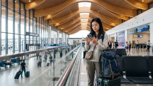 Traveler activating an eSIM after arriving at Clark International Airport in the Philippines