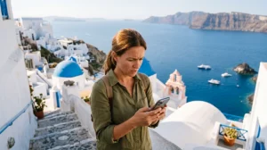 Traveler troubleshooting a Greece eSIM connection on a smartphone
