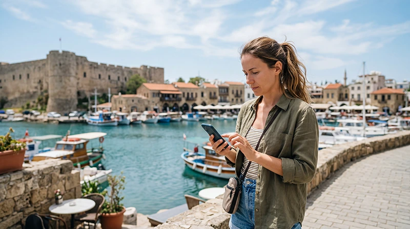 Traveler troubleshooting an eSIM connection in North Cyprus