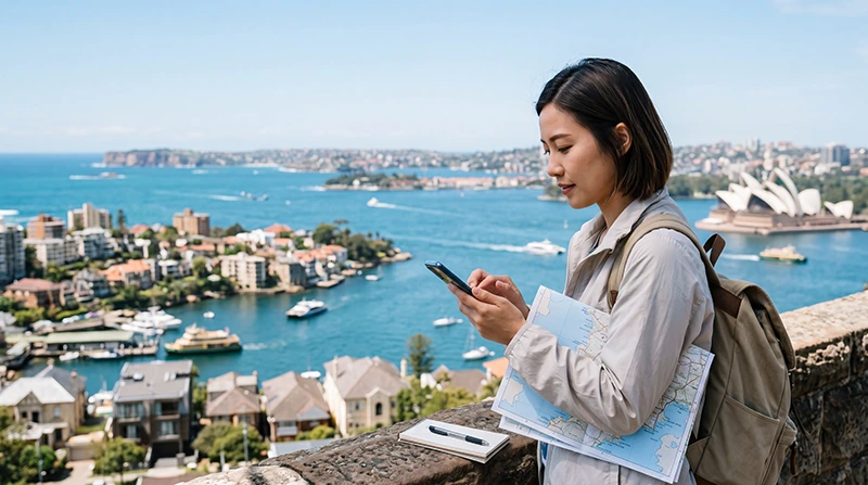 Traveler checking mobile data usage while traveling in Australia