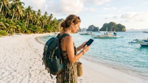 Traveler checking mobile data usage while traveling around the Philippines