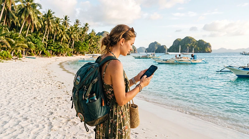 Traveler checking mobile data usage while traveling around the Philippines