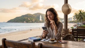 Traveler estimating mobile data usage for a trip to Vietnam