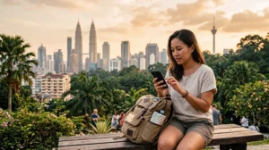 Traveler estimating mobile data usage while traveling in Malaysia
