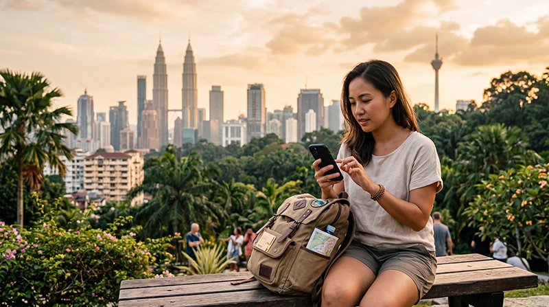 Traveler estimating mobile data usage while traveling in Malaysia