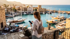 Traveler getting connected to mobile internet with an eSIM in North Cyprus