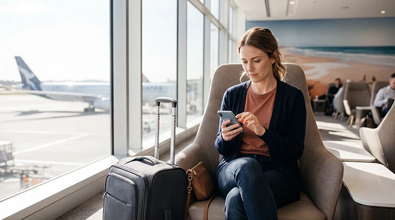 Traveler installing an Australia eSIM on a smartphone before departure