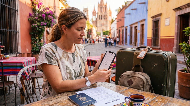 Traveler installing Mexico eSIM on smartphone before a trip