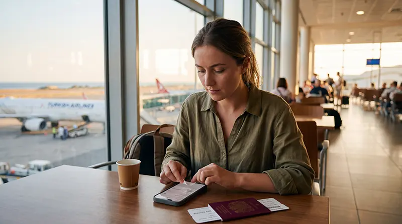 Traveler installing a North Cyprus eSIM before departure