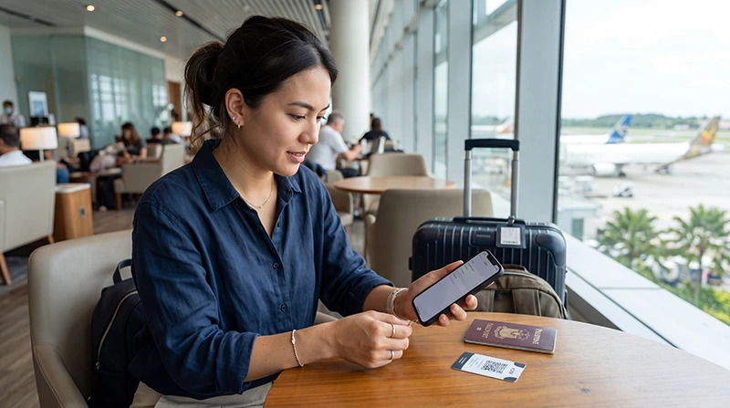 Traveler installing a Philippines eSIM on a smartphone before traveling to the Philippines
