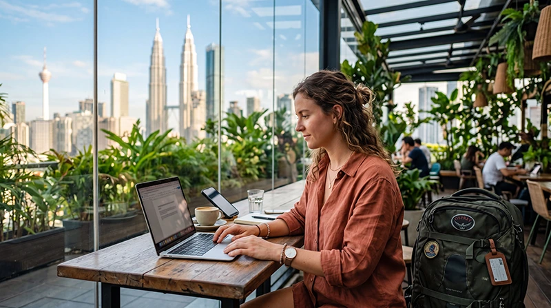 Remote worker using mobile internet while working from Malaysia