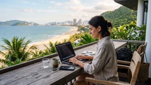 Remote worker using high-speed internet while working remotely from Vietnam