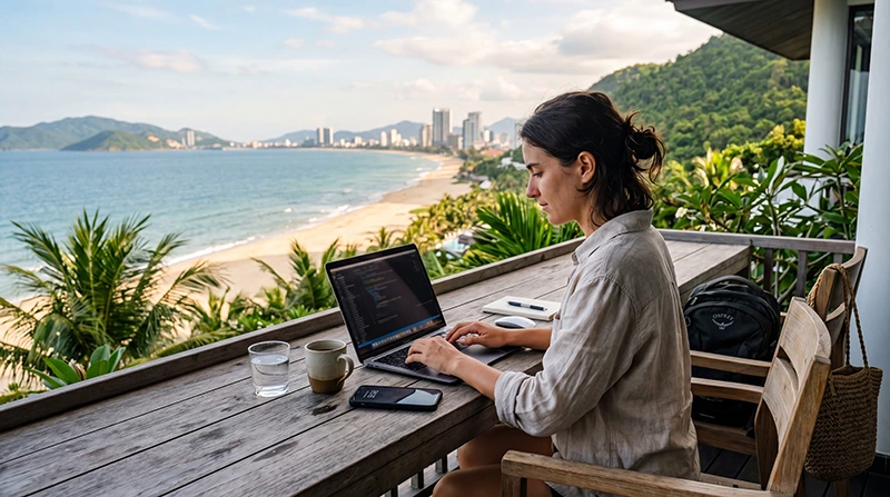 Remote worker using high-speed internet while working remotely from Vietnam