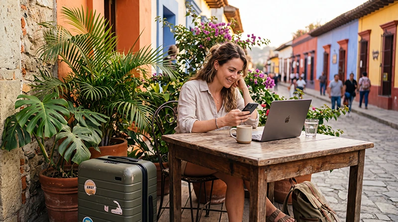 Long-term traveler using eSIM mobile internet while staying in Mexico