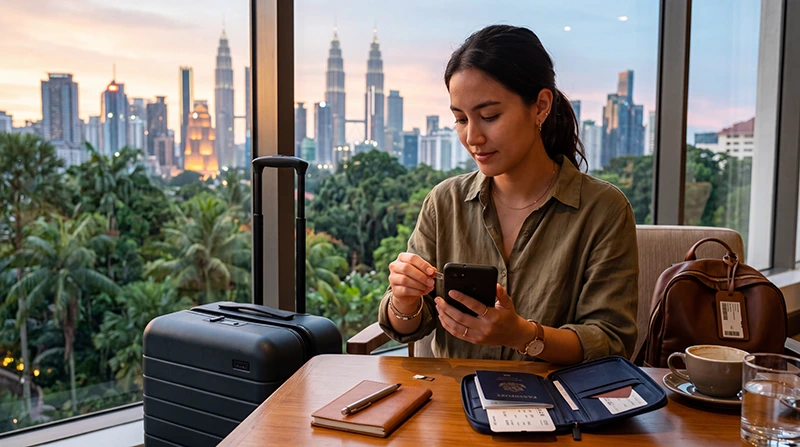 Traveler setting up a Malaysia eSIM on an Android smartphone before traveling
