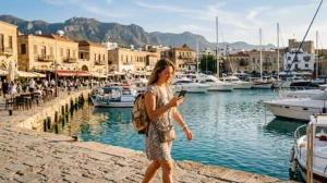 Traveler using mobile internet with an eSIM in North Cyprus