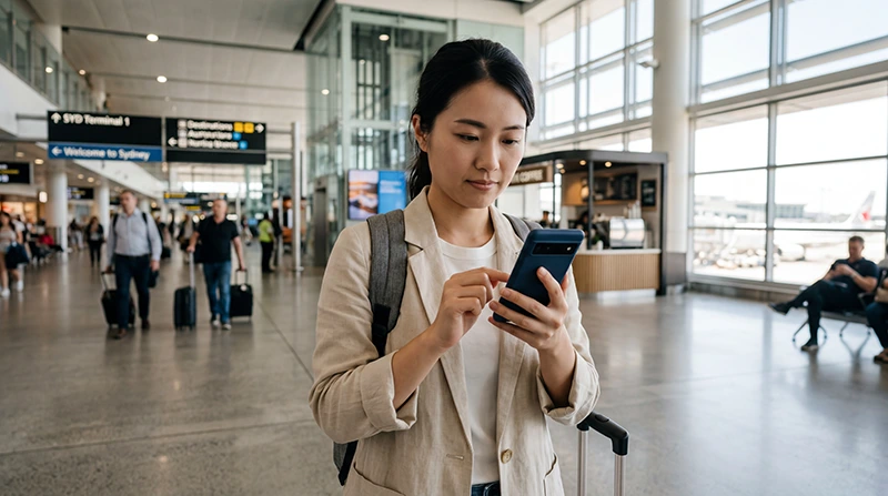 Traveler fixing no internet issue with an Australia eSIM on a smartphone