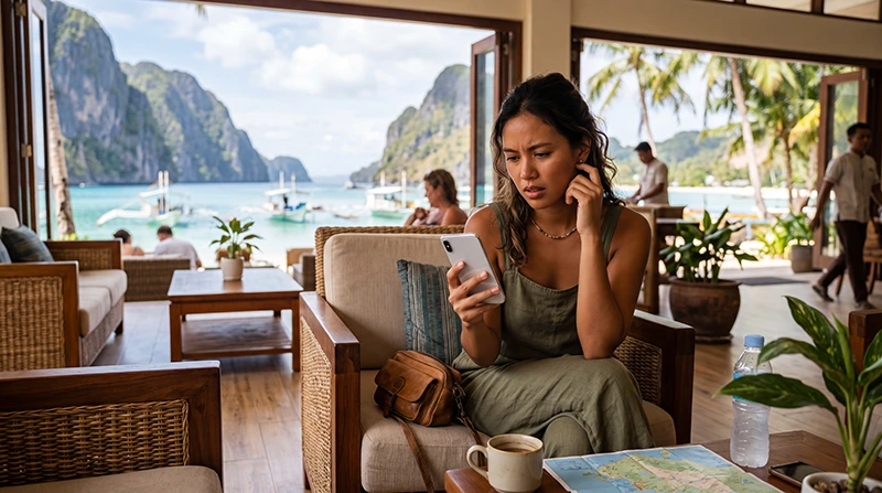 Traveler experiencing no internet connection on a Philippines eSIM while traveling