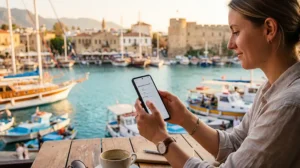 Traveler setting up a North Cyprus eSIM on an Android phone before travel