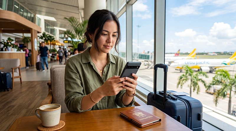 Traveler installing a Philippines eSIM on an Android smartphone before traveling