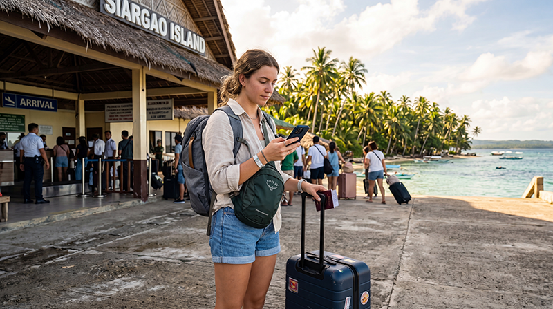 Traveler checking mobile roaming charges while visiting the Philippines