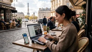 Remote worker using France eSIM and mobile internet while working from France